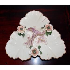 Vintage Grayson Arts California Gold Trim Porcelain Candy Dish #220 Rare 12" Tri